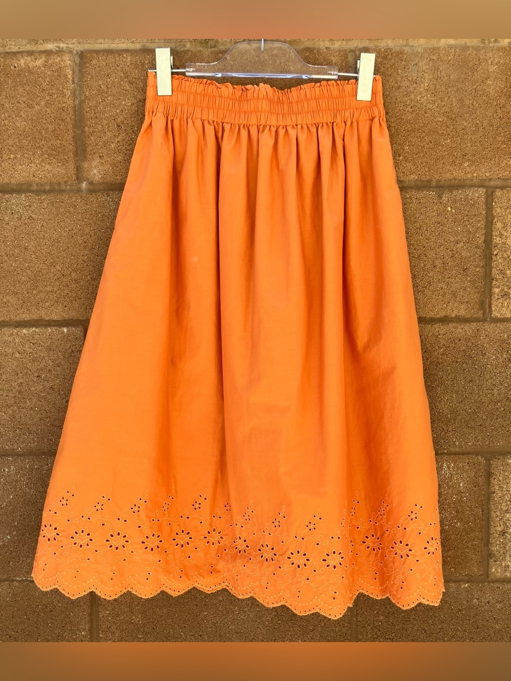 Uniqlo Orange Eyelet Midi Skirt